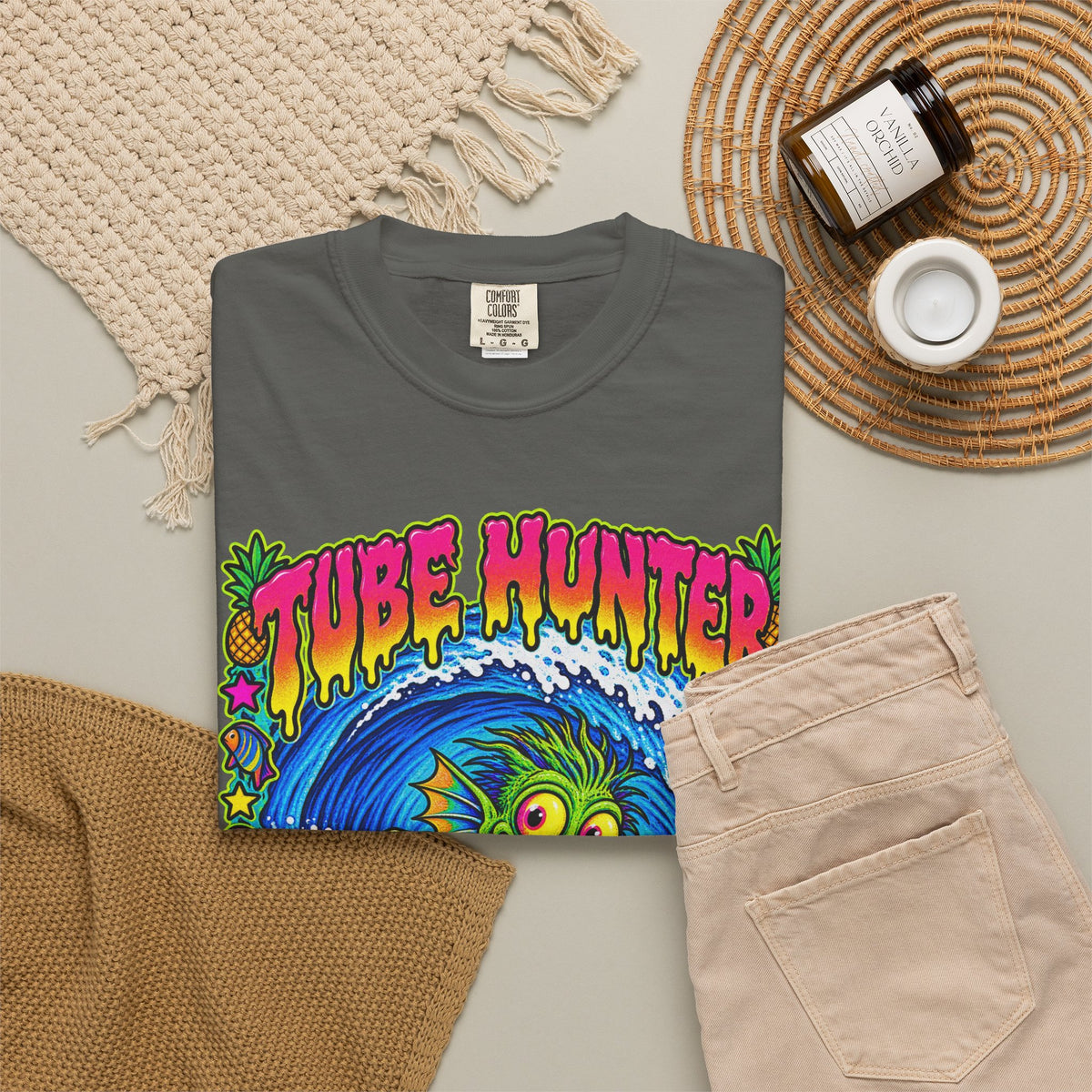 Tube Hunter Tee | 80s Comic Sea Monster Surf Shirt | Funny Barrel Wave T-Shirt | Comfort Colors
