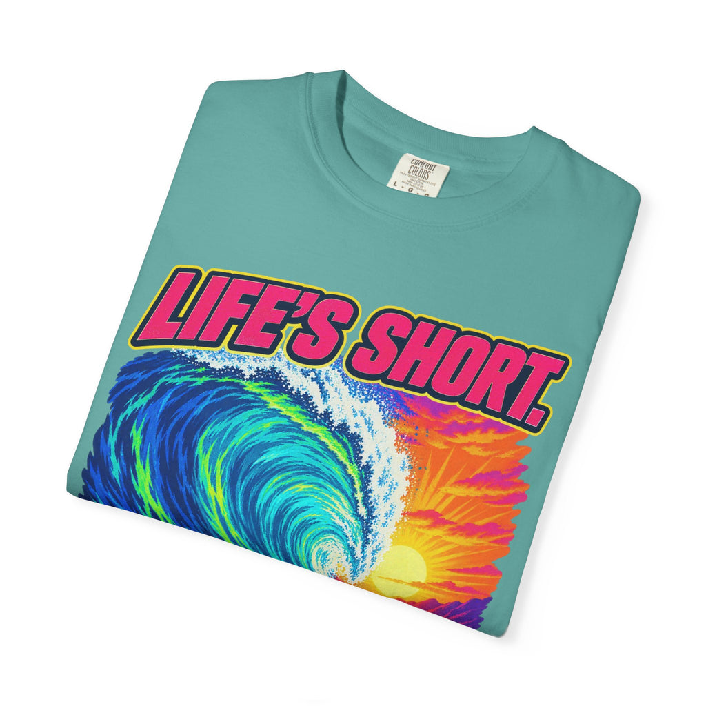Life's Short Paddle Out Tee | Surf Motivation Shirt | Retro Surfboard T-Shirt | Comfort Colors