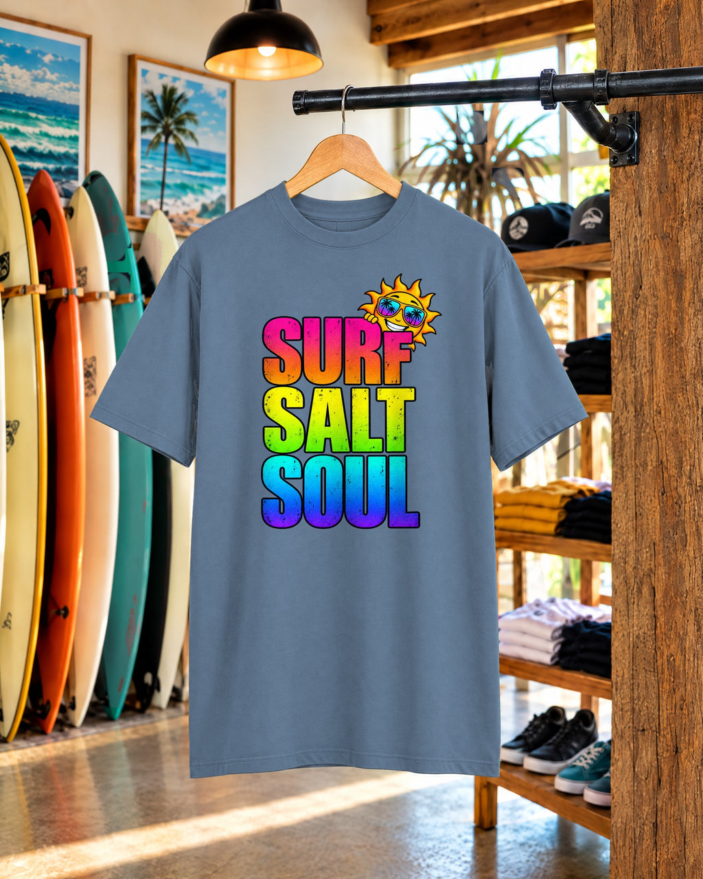 Surf Salt Soul Tee | Retro Surf Graphic Shirt | Colorful Beach T-Shirt | Comfort Colors