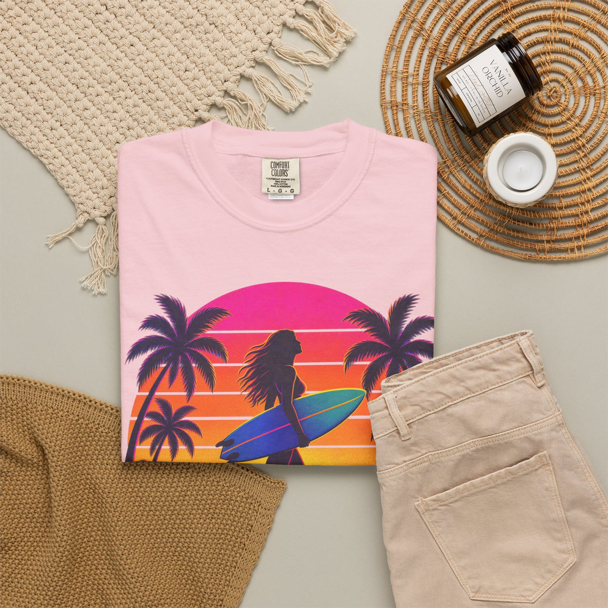 Chasing Sunsets Tee | Synthwave Sunset Surf Girl Shirt | Retro Palm T-Shirt | Comfort Colors