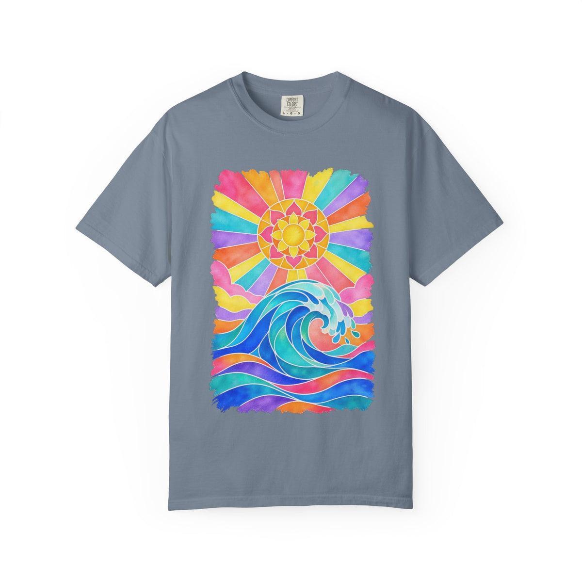 Stained Glass Wave Shirt | Pastel Sunburst Ocean Tee | Comfort Colors T-Shirt