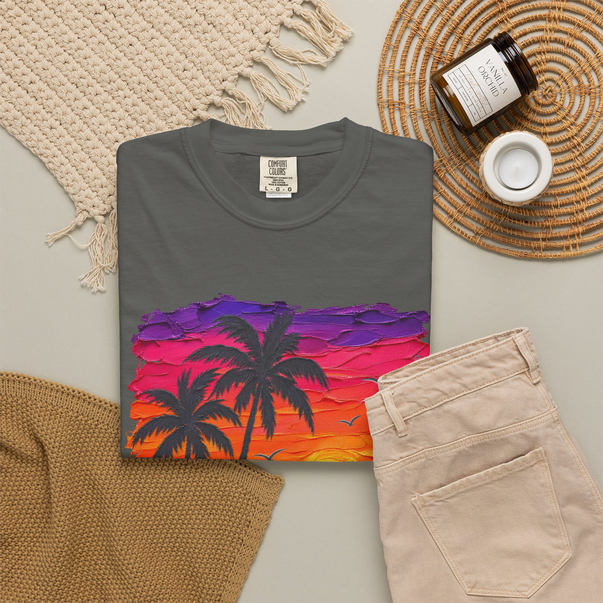 Palm Tree Sunset Shirt | Impasto Painted Beach Tee | Comfort Colors T-Shirt