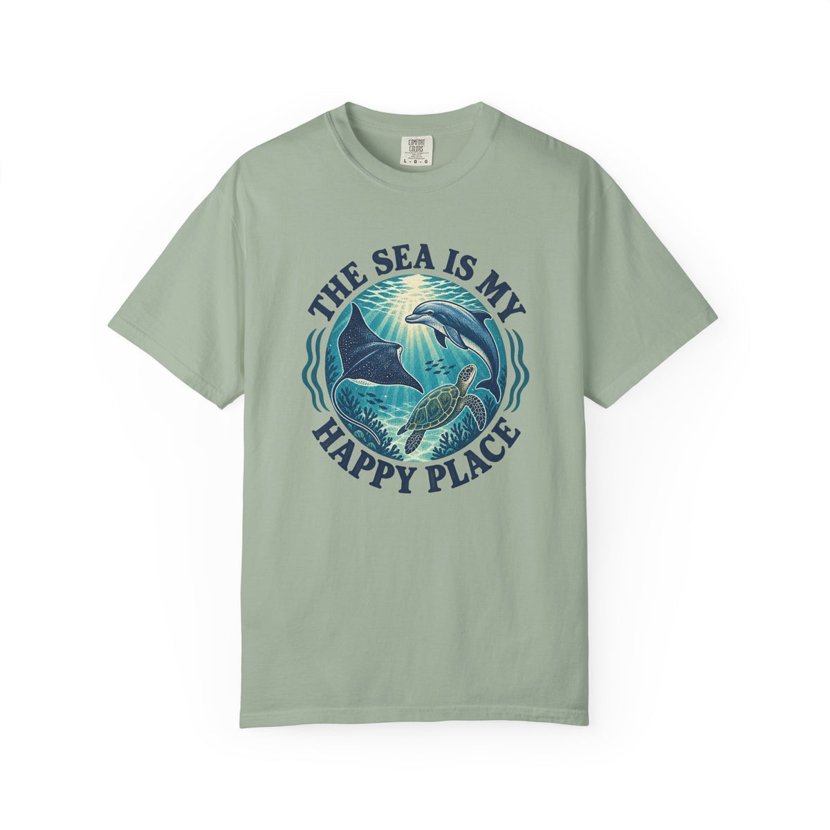 The Sea Is My Happy Place Tee | Ocean Life Turtle Dolphin Shirt | Marine T-Shirt | Comfort Colors Gift