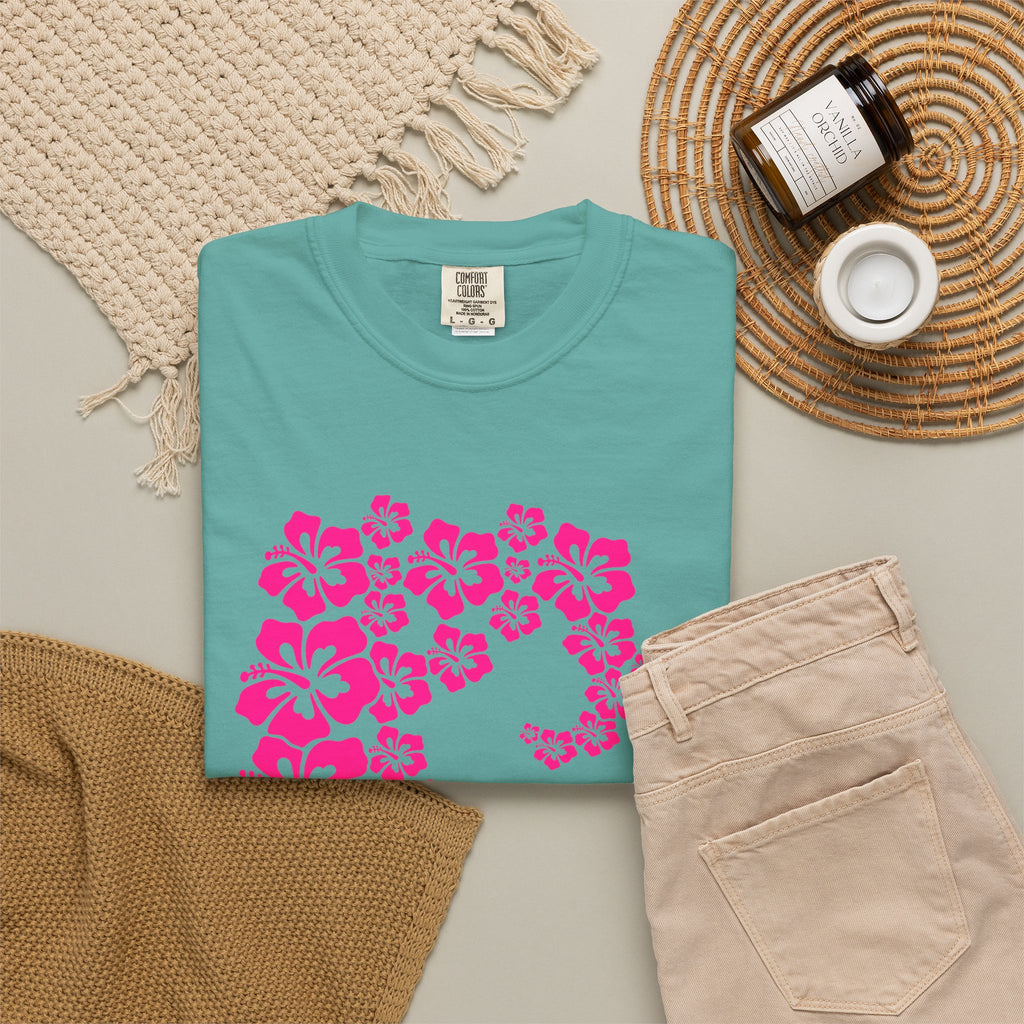Hibiscus Wave Tee | Pink Flower Wave Shirt | Tropical Hawaiian Hibiscus T-Shirt | Comfort Colors