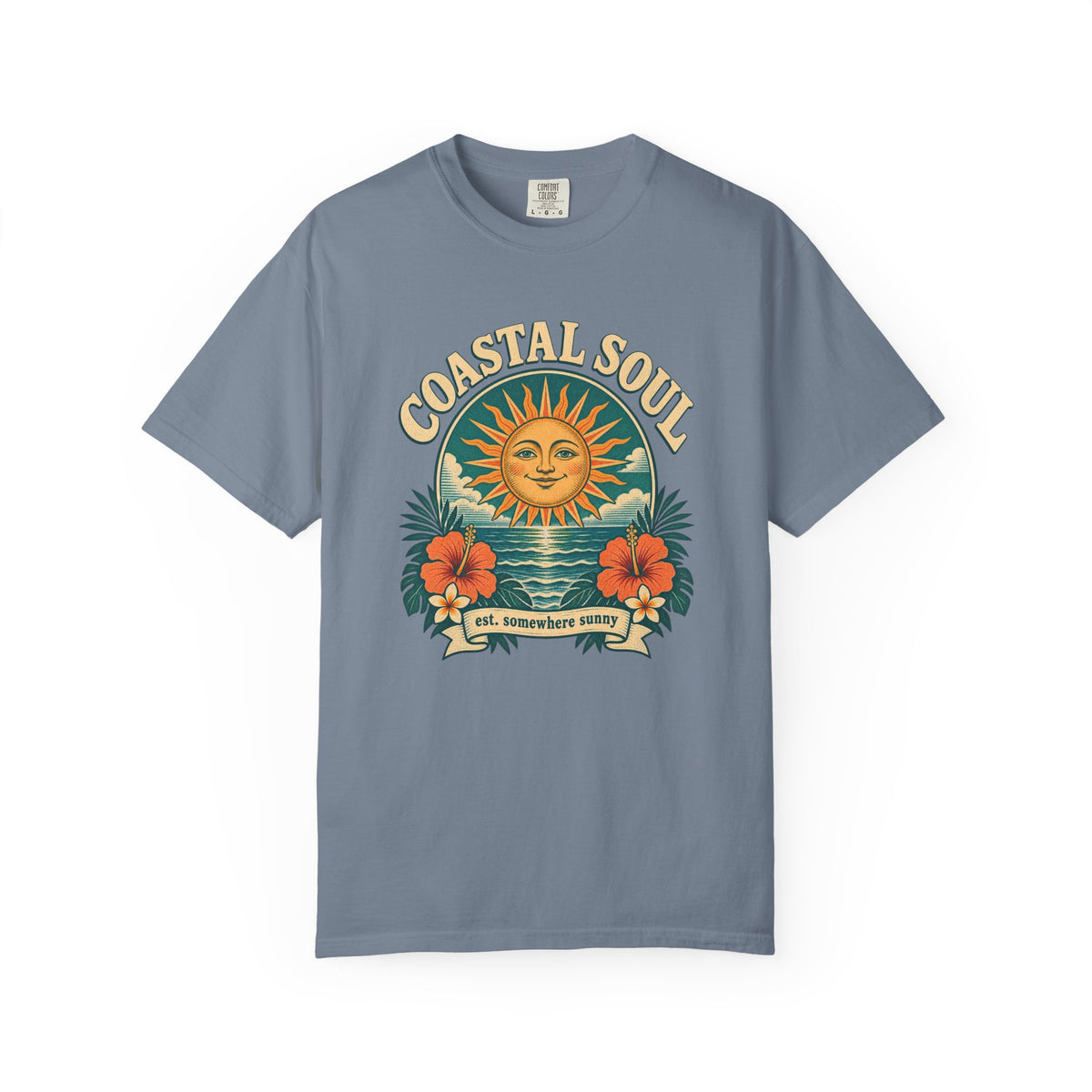 Coastal Soul Sun Face Tee | Vintage Sun Ocean Shirt | Retro Beach T-Shirt | Comfort Colors Gift