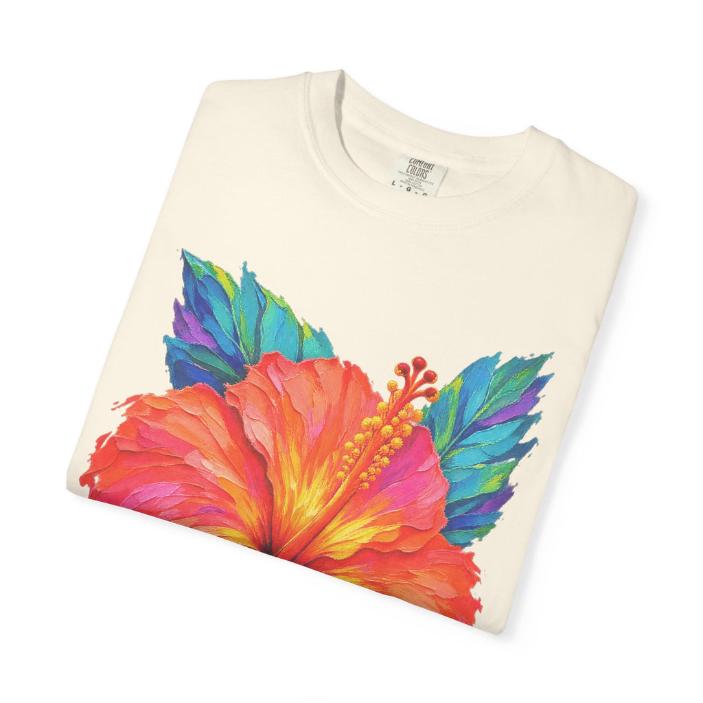 Painted Hibiscus Sunrise Shirt | Tropical Flower Tee | Comfort Colors T-Shirt