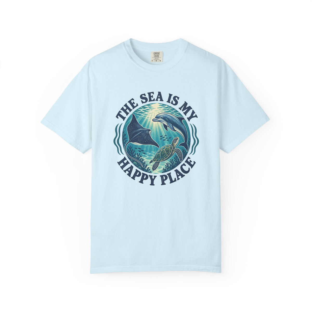The Sea Is My Happy Place Tee | Ocean Life Turtle Dolphin Shirt | Marine T-Shirt | Comfort Colors Gift