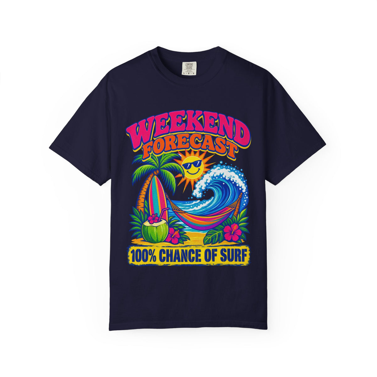 Weekend Forecast Surf Tee | Funny Weather Shirt | Beach Weekend T-Shirt | Comfort Colors