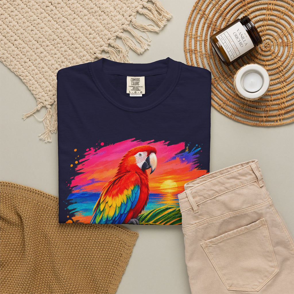 Macaw Parrot Sunset Shirt | Tropical Bird Hibiscus Tee | Comfort Colors T-Shirt