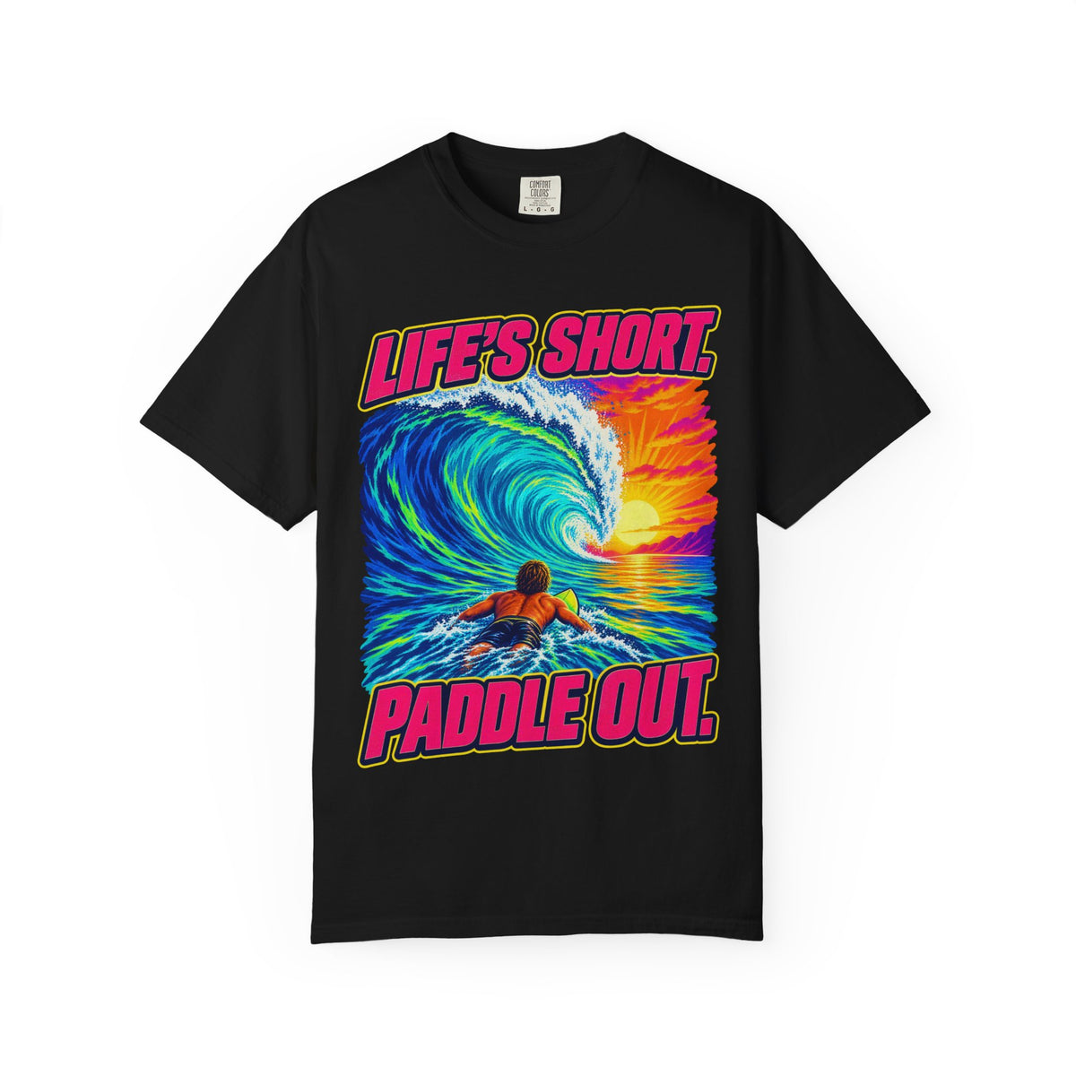 Life's Short Paddle Out Tee | Surf Motivation Shirt | Retro Surfboard T-Shirt | Comfort Colors