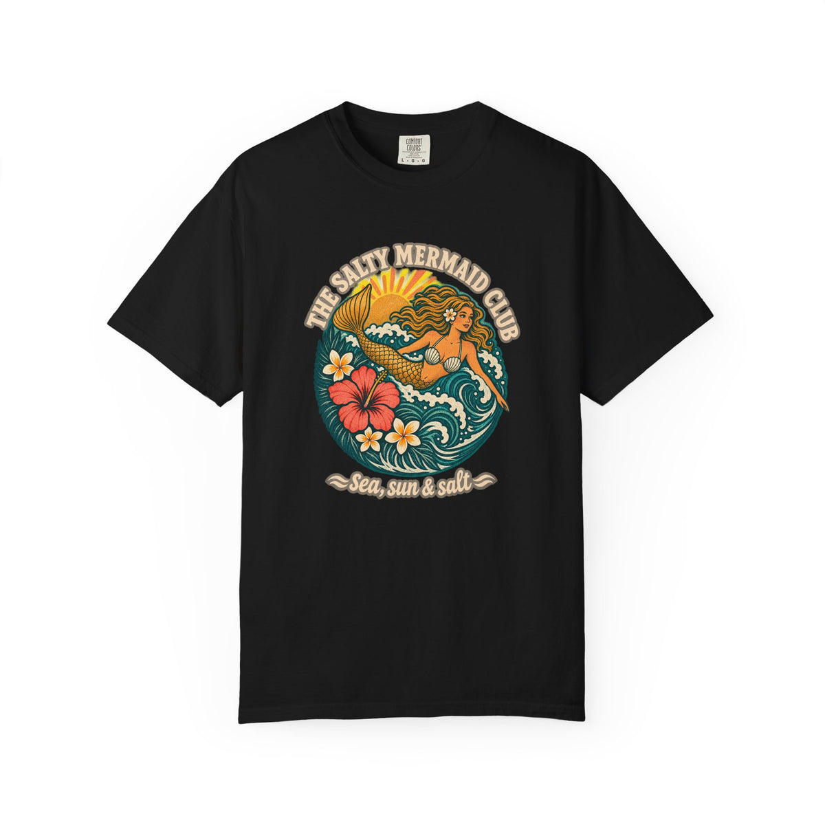 The Salty Mermaid Club Tee | Retro Mermaid Wave Shirt | Hibiscus Beach T-Shirt | Comfort Colors Gift