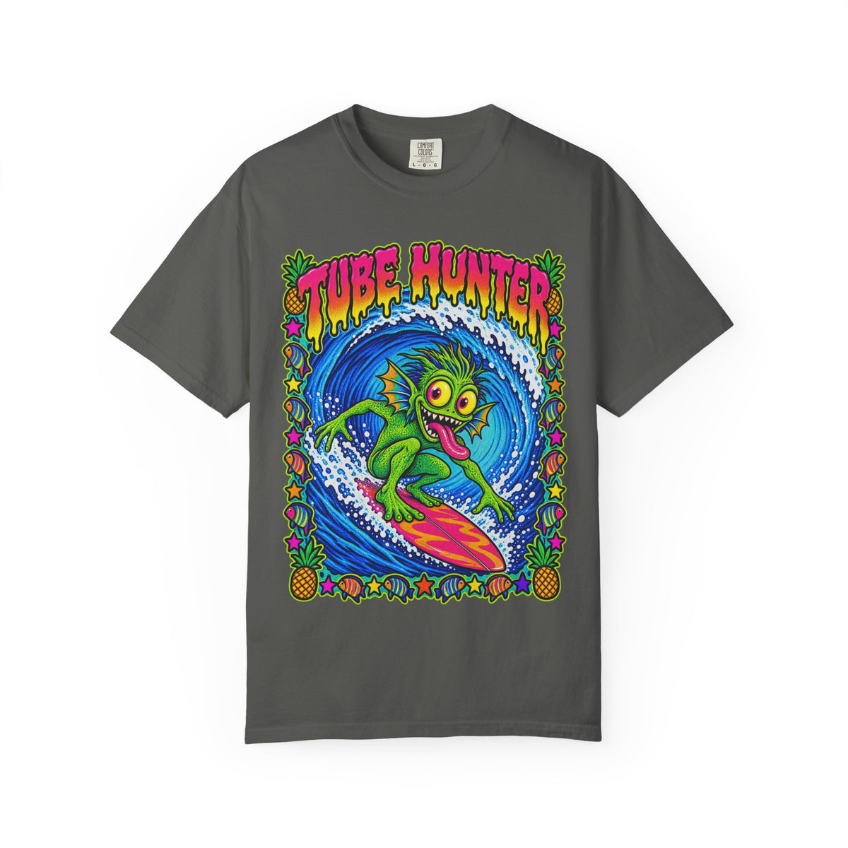 Tube Hunter Tee | 80s Comic Sea Monster Surf Shirt | Funny Barrel Wave T-Shirt | Comfort Colors