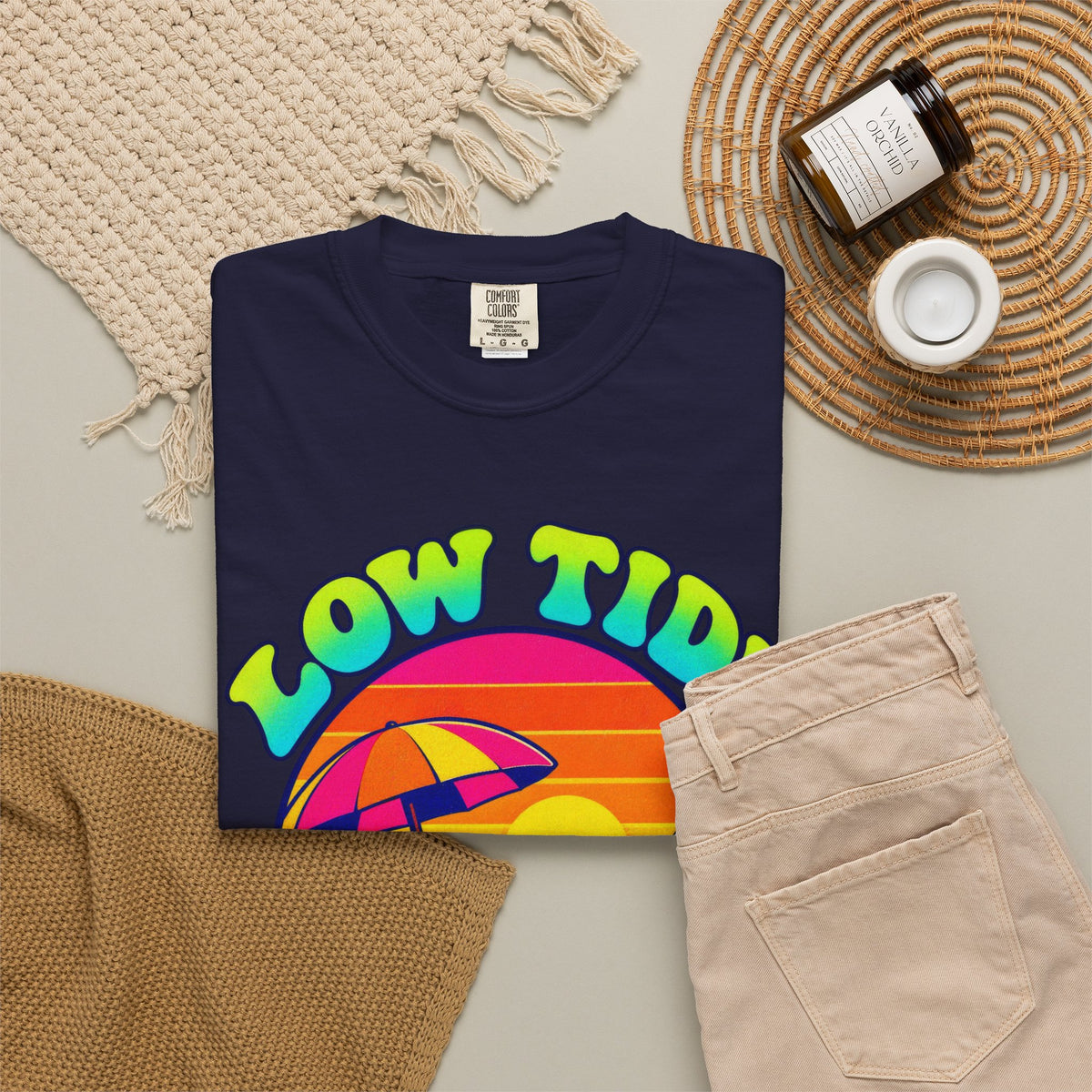 Low Tide High Vibes Tee | Good Vibes Beach Shirt | Colorful Tide Pool T-Shirt | Comfort Colors