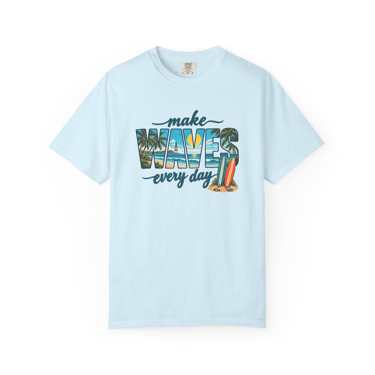 Make Waves Every Day Tee | Retro Wave Letter Surf Shirt | Tropical T-Shirt | Comfort Colors Gift