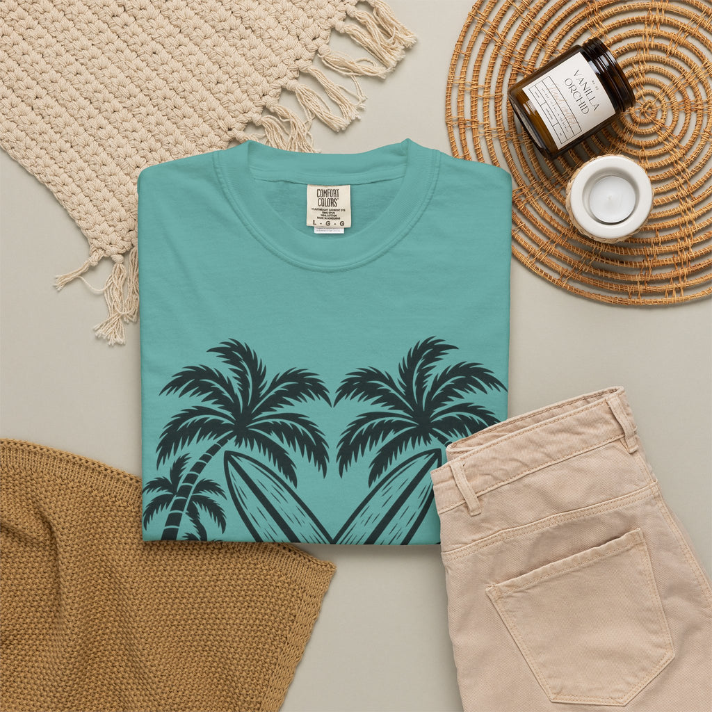 Tropic Tides Surf Shirt | Woodcut Crossed Boards Tee | Comfort Colors T-Shirt