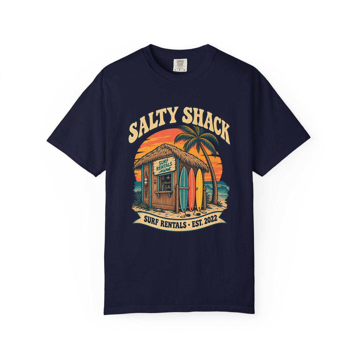 Salty Shack Surf Rentals Tee | Vintage Beach Hut Surf Shirt | Retro Surf Shop T-Shirt | Comfort Colors
