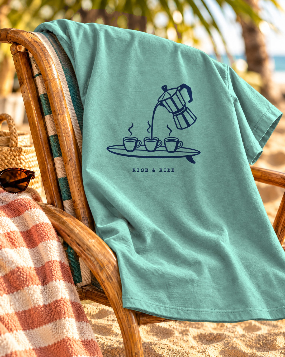 Rise And Ride Coffee Surf Shirt | Espresso Surfboard Tee | Comfort Colors T-Shirt