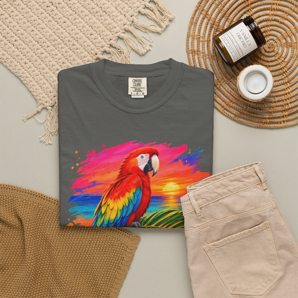 Macaw Parrot Sunset Shirt | Tropical Bird Hibiscus Tee | Comfort Colors T-Shirt
