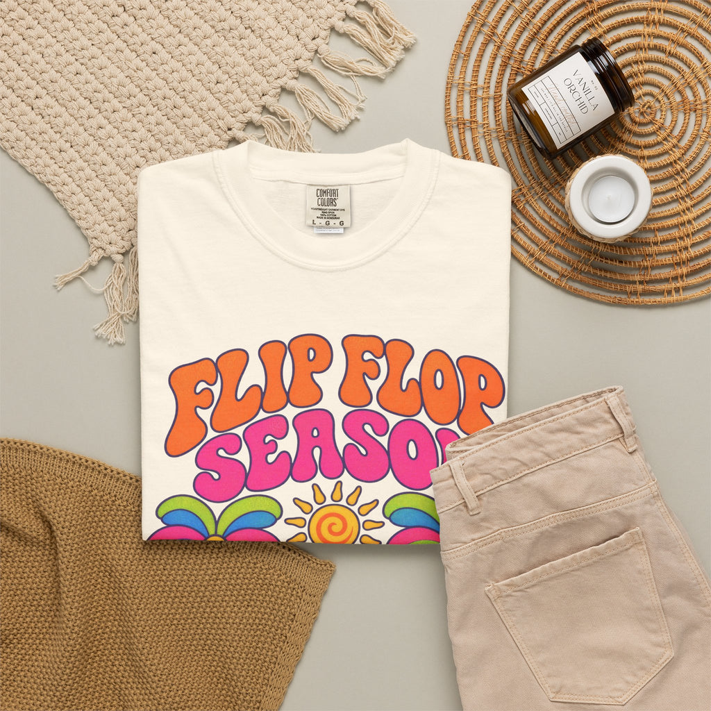 Flip Flop Season Tee | Summer Beach Shirt | Colorful Sandals T-Shirt | Comfort Colors