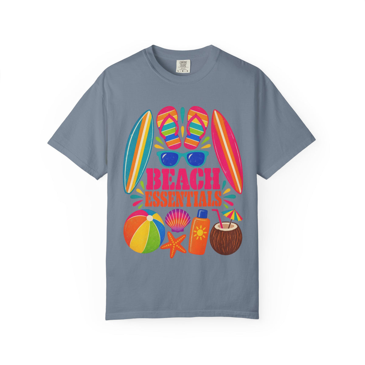 Beach Essentials Tee | Summer Packing List Shirt | Colorful Beach T-Shirt | Comfort Colors