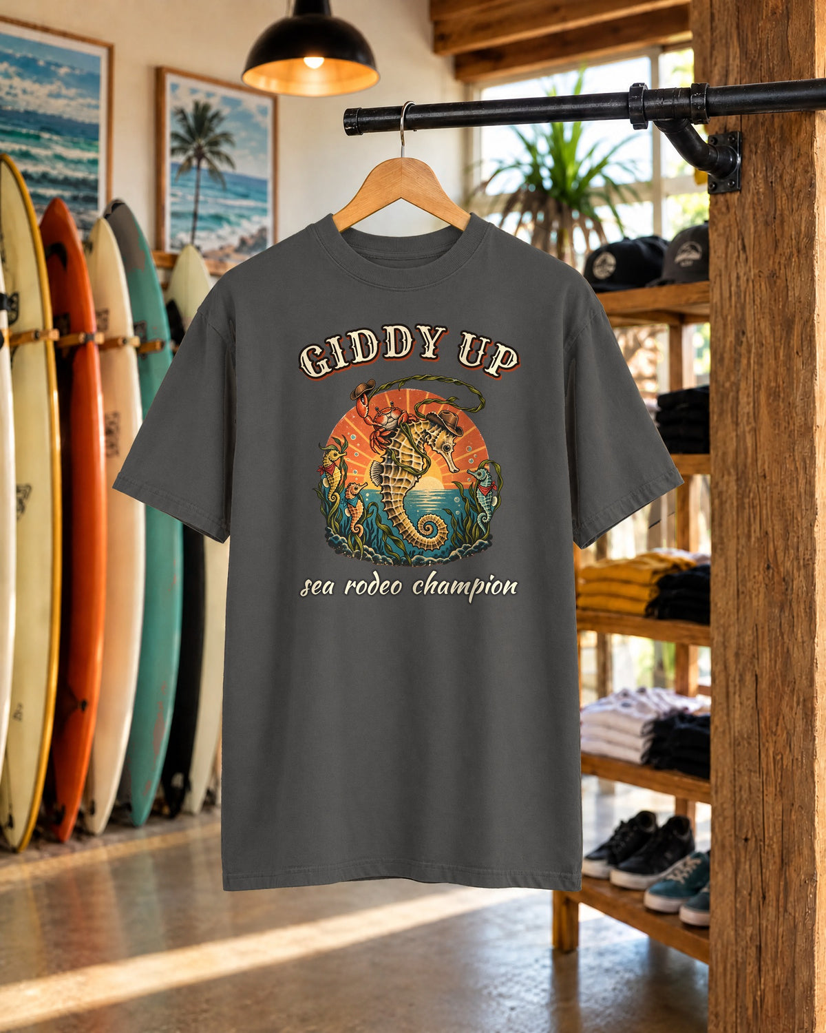 Giddy Up Sea Rodeo Shirt | Seahorse Cowboy Bootleg Tee | Comfort Colors T-Shirt