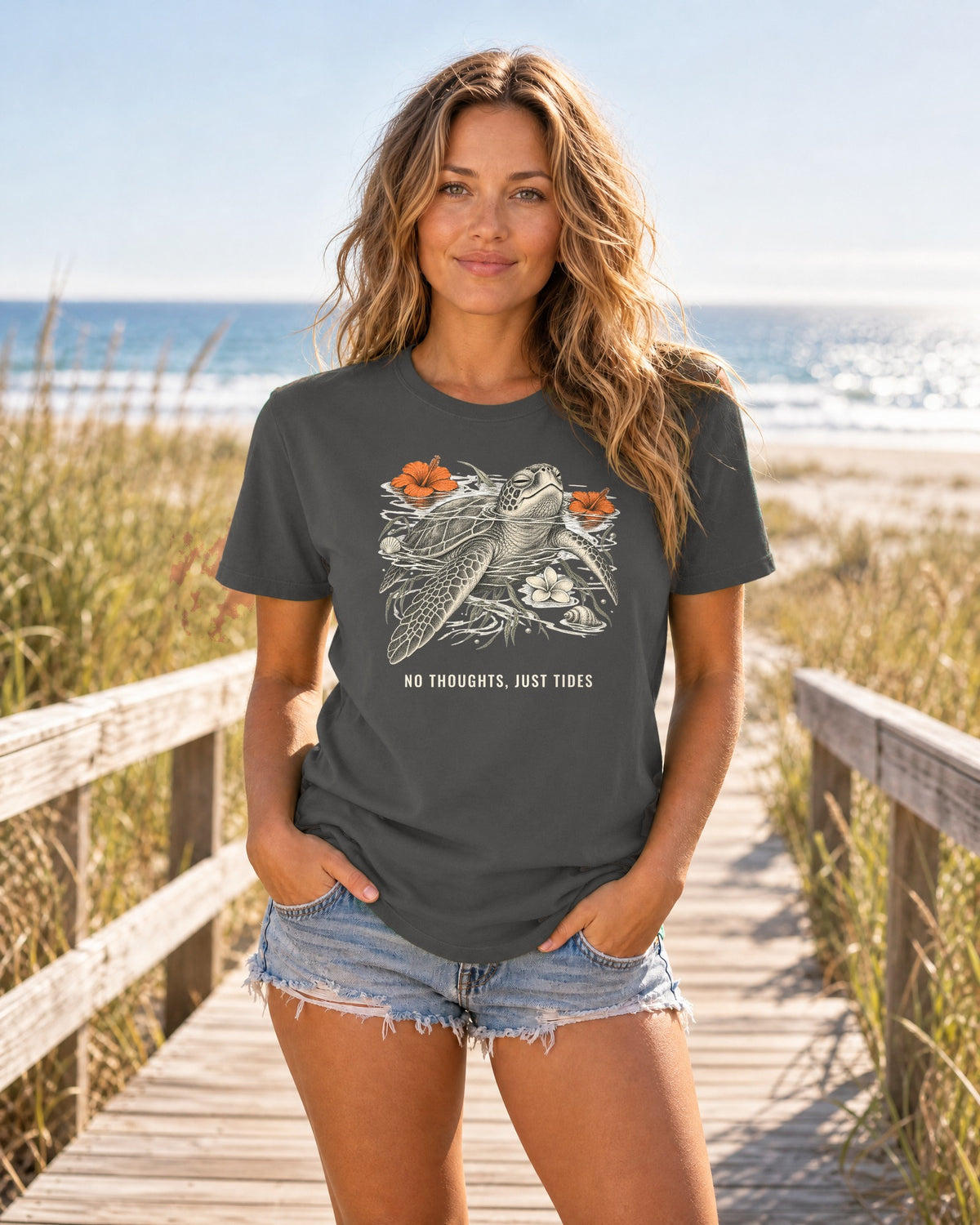 No Thoughts Just Tides Turtle Shirt | Vintage Sea Turtle Tee | Comfort Colors T-Shirt