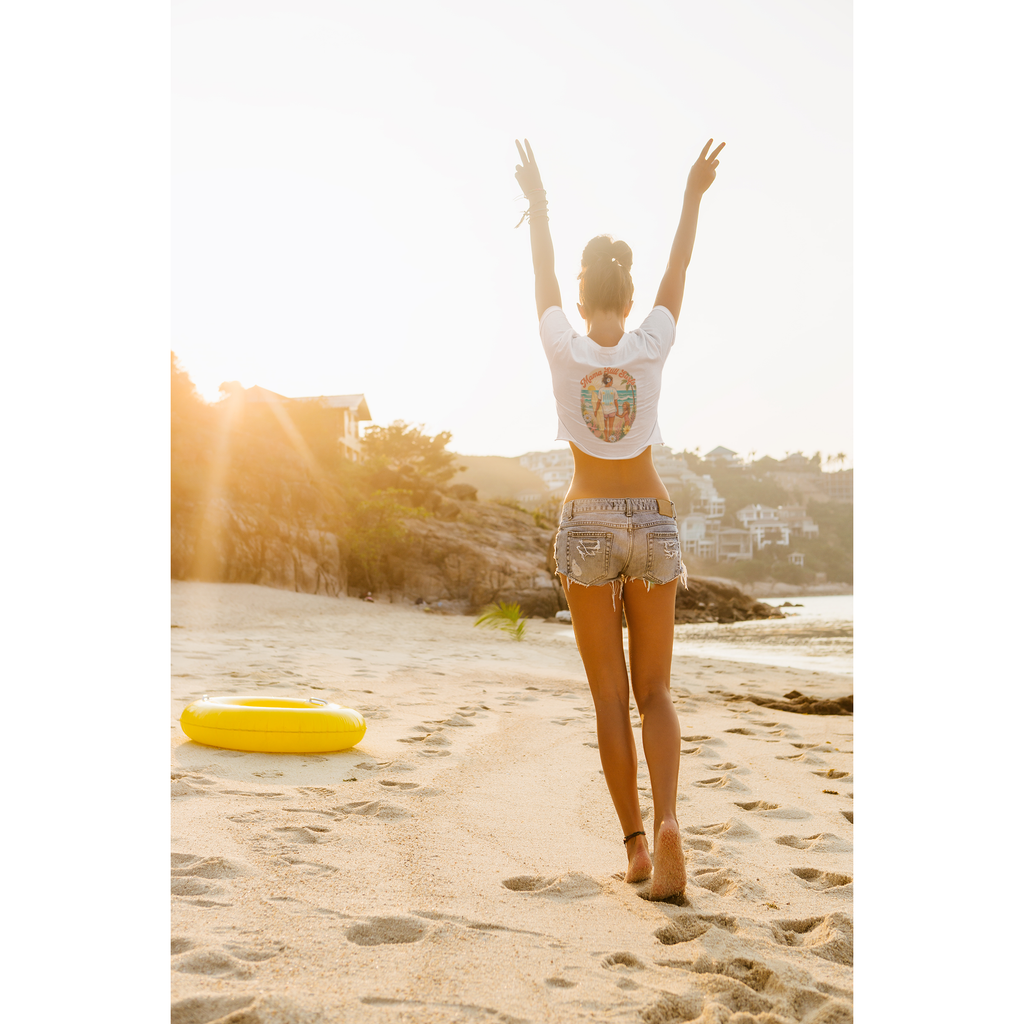 Mama Still Surfs Vintage Beach Scene Cropped Tee | Surfing Mom Graphic Shirt