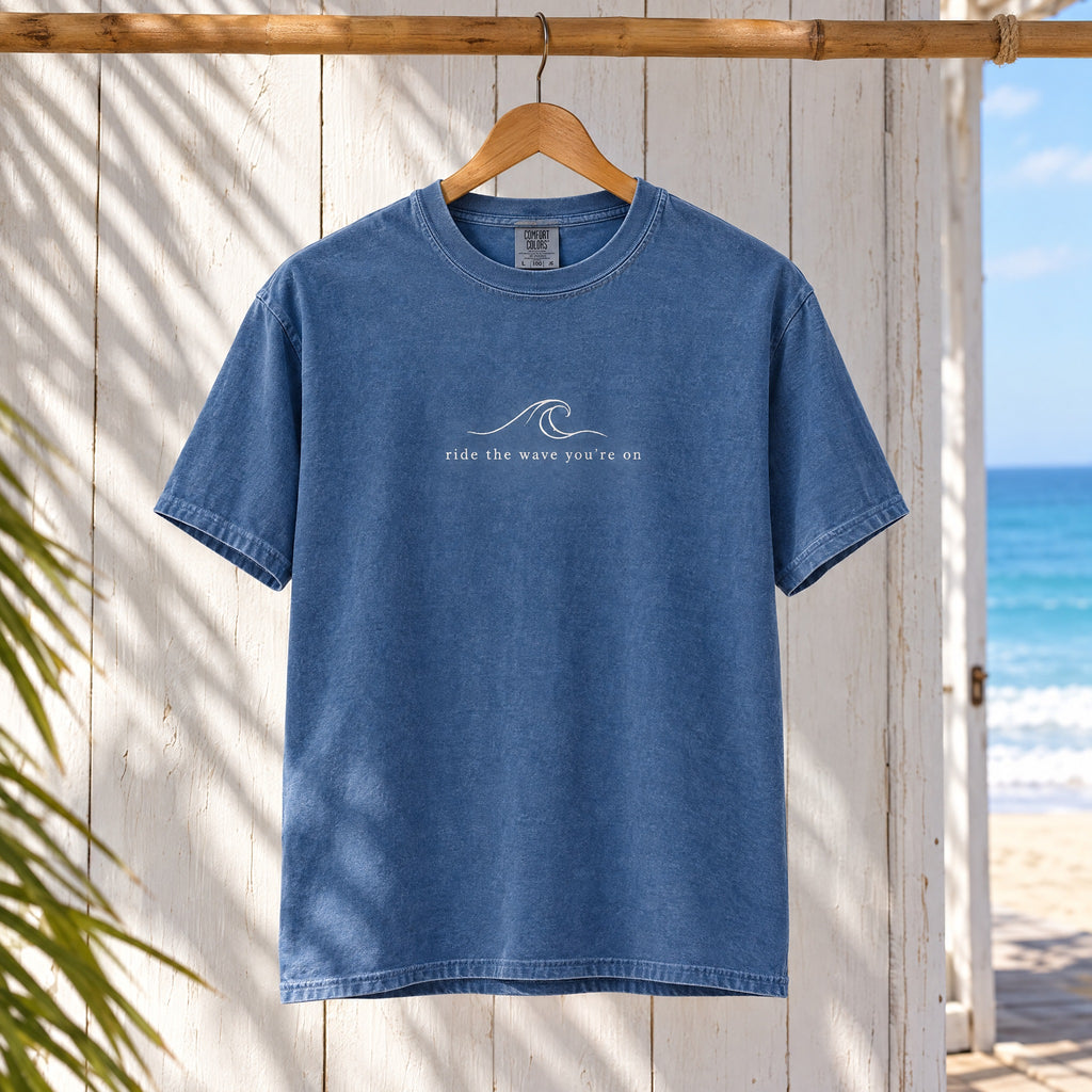 Wave Graphic T-Shirt — "Ride the Wave You're On" Relaxed Surf Tee