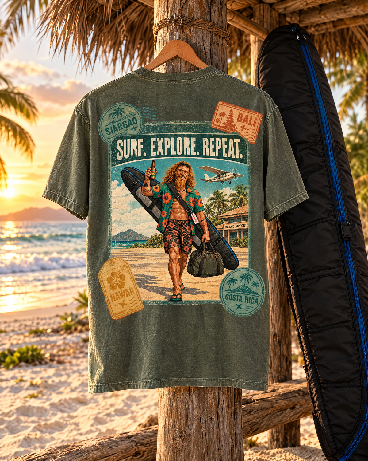 Surf Explore Repeat T-Shirt — Vintage Travel Surfing Tee