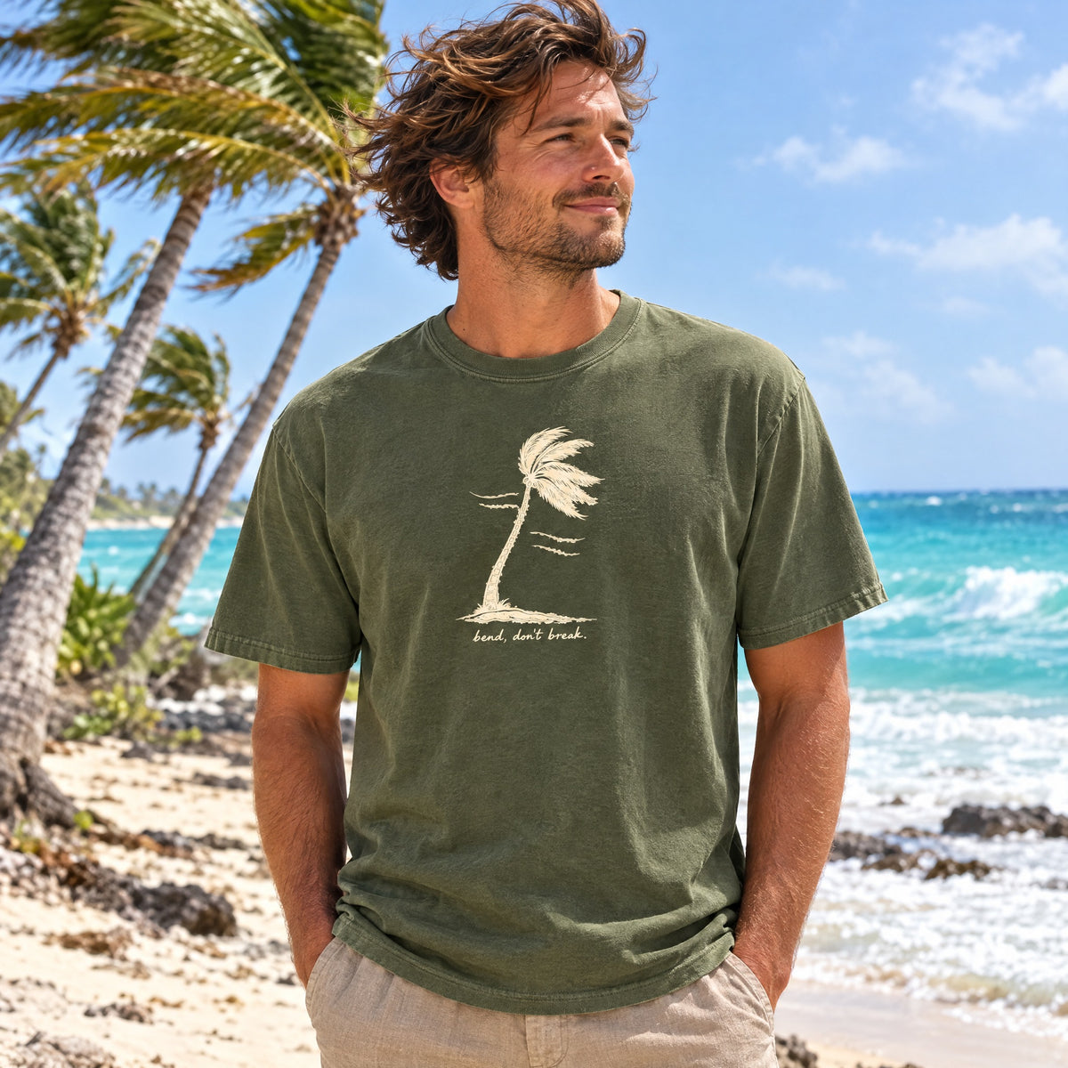 T-Shirt — Palm Tree "Bend Don’t Break" Graphic