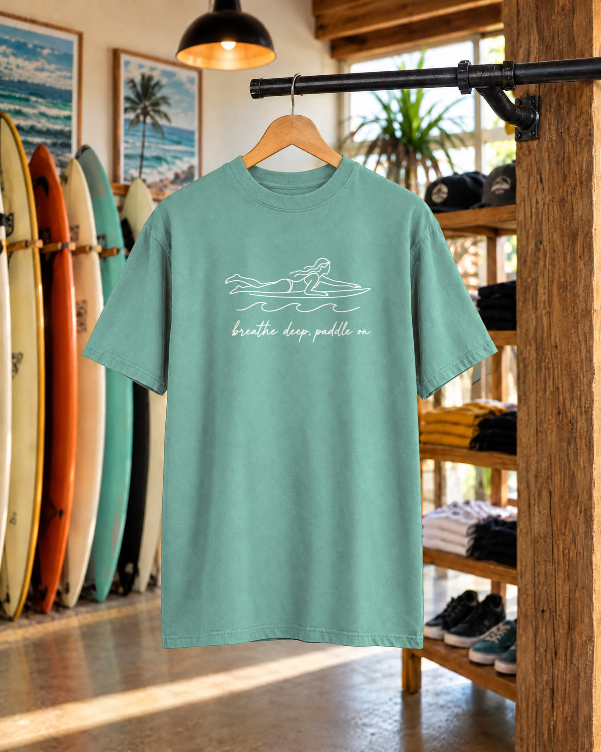 Breathe Deep, Paddle On Tee | Minimal Surf Shirt | Inspirational Ocean T-Shirt | Comfort Colors