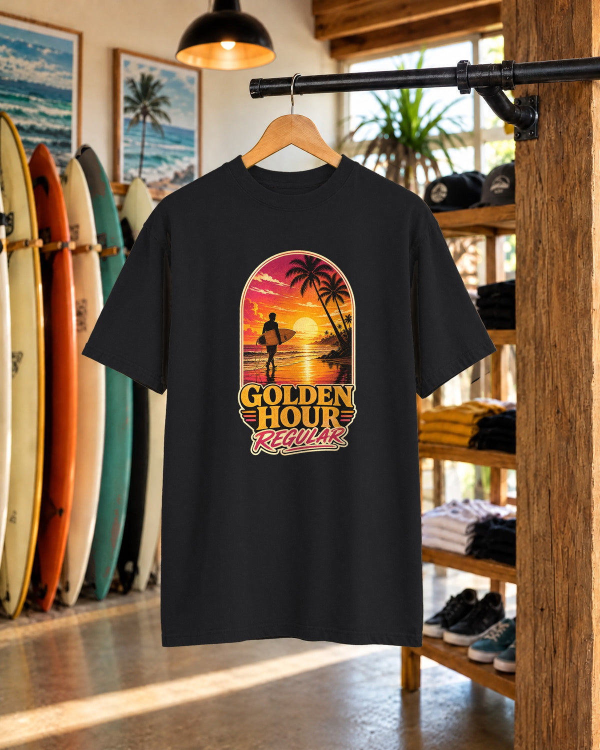 Golden Hour Regular Tee | Sunset Surf Shirt | Retro Beach T-Shirt | Comfort Colors Gift