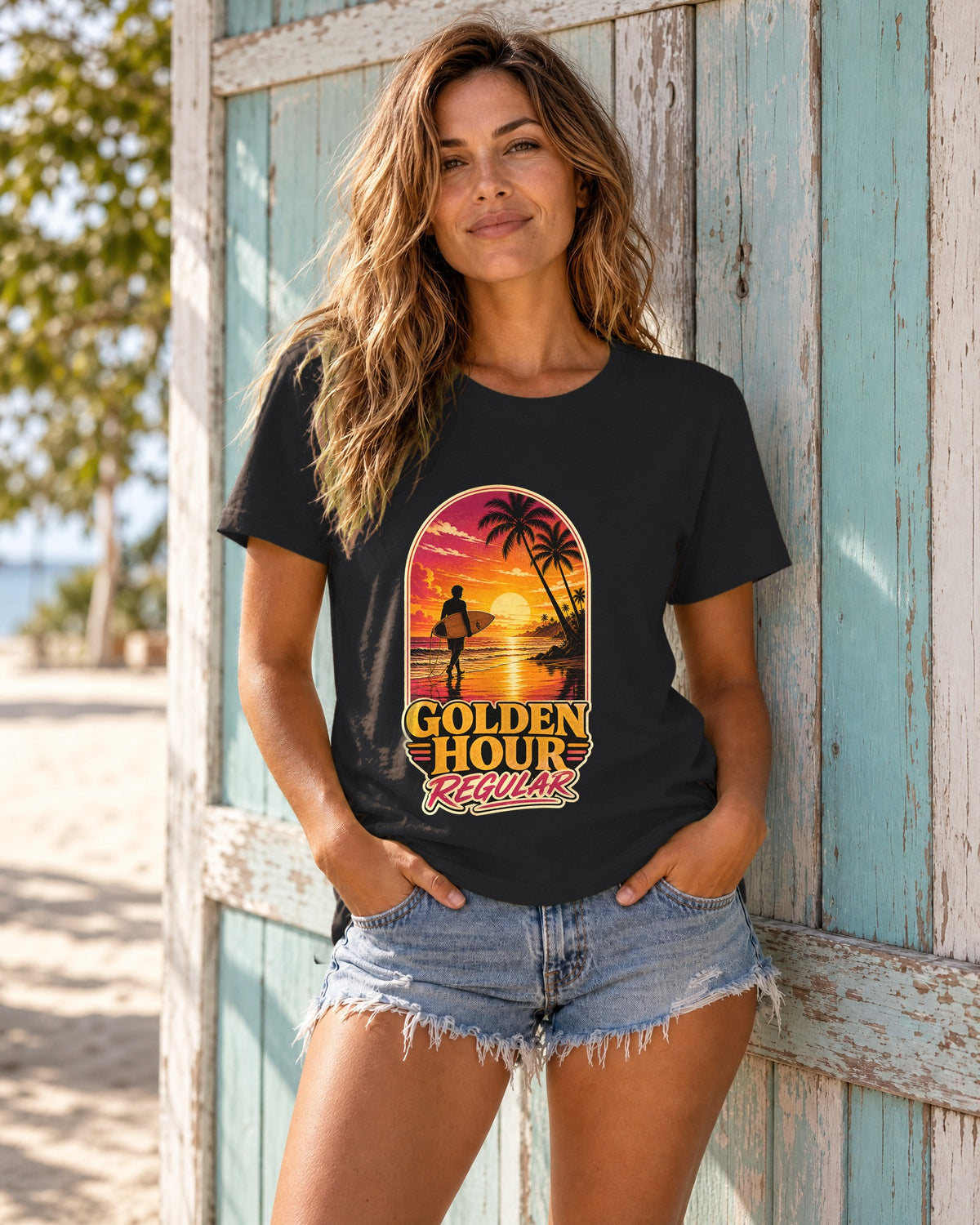 Golden Hour Regular Tee | Sunset Surf Shirt | Retro Beach T-Shirt | Comfort Colors Gift