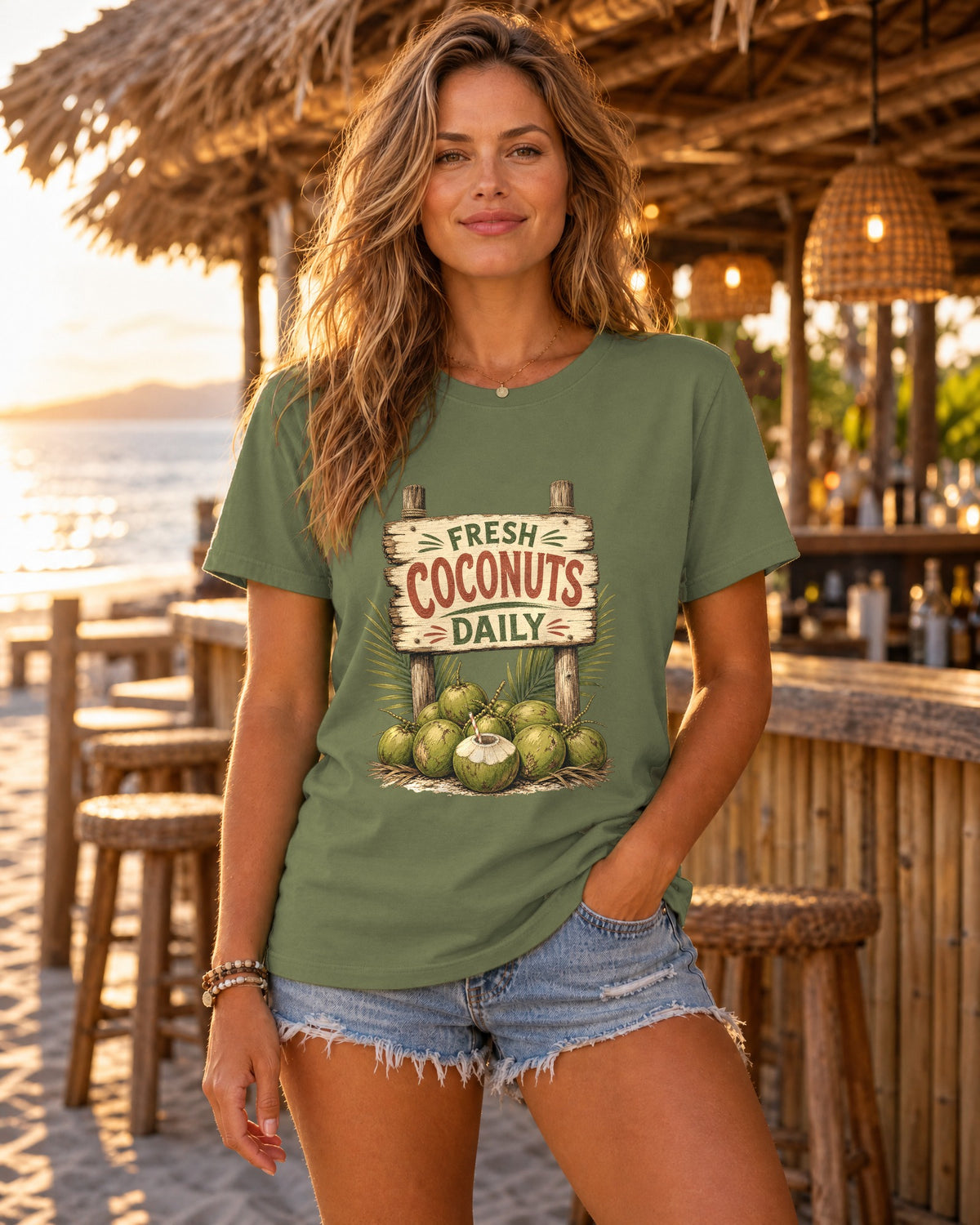 Fresh Coconuts Daily Tee | Vintage Coconut Shirt | Retro Beach T-Shirt | Comfort Colors Gift