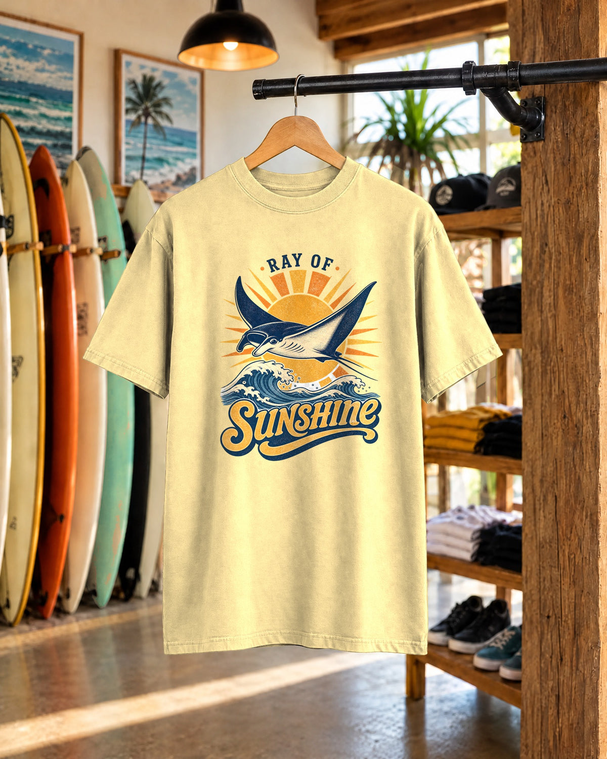 Ray Of Sunshine Tee | Manta Ray Shirt | Retro Beach T-Shirt | Comfort Colors Gift