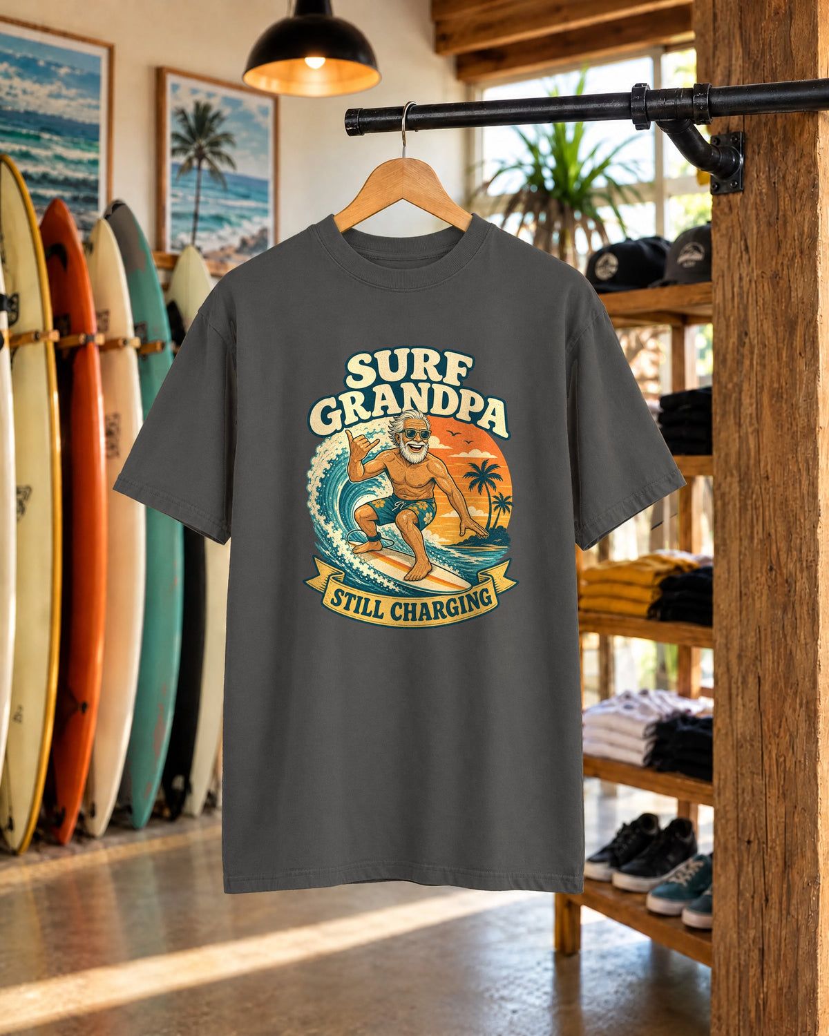 Surf Grandpa - Still Charging Tee | Surf Grandpa Shirt | Retro Beach T-Shirt | Comfort Colors Gift