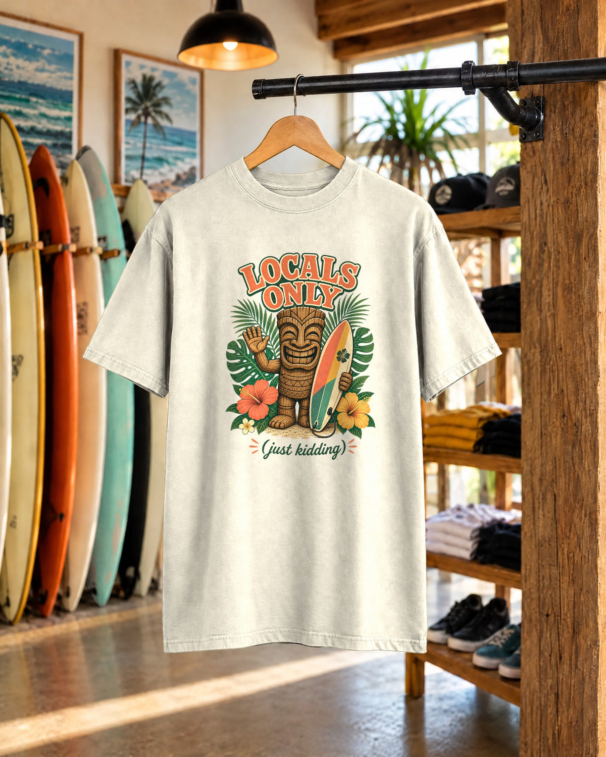 Locals Only (Just Kidding) Tee | Funny Tiki Surf Shirt | Retro Beach T-Shirt | Comfort Colors Gift