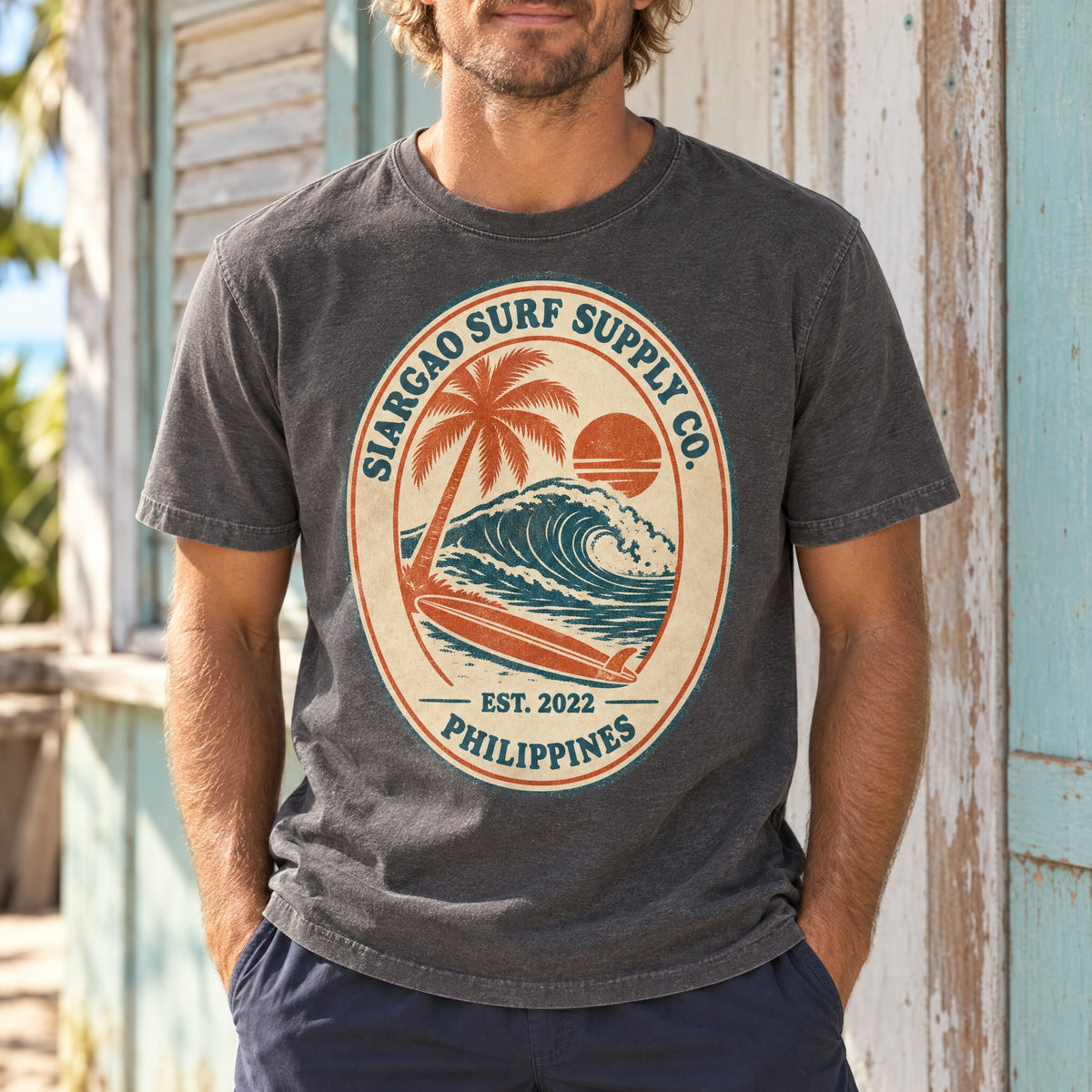Siargao Surf Supply Co Tee | Vintage Surf Shop Badge Shirt | Philippines Surf T-Shirt | Comfort Colors