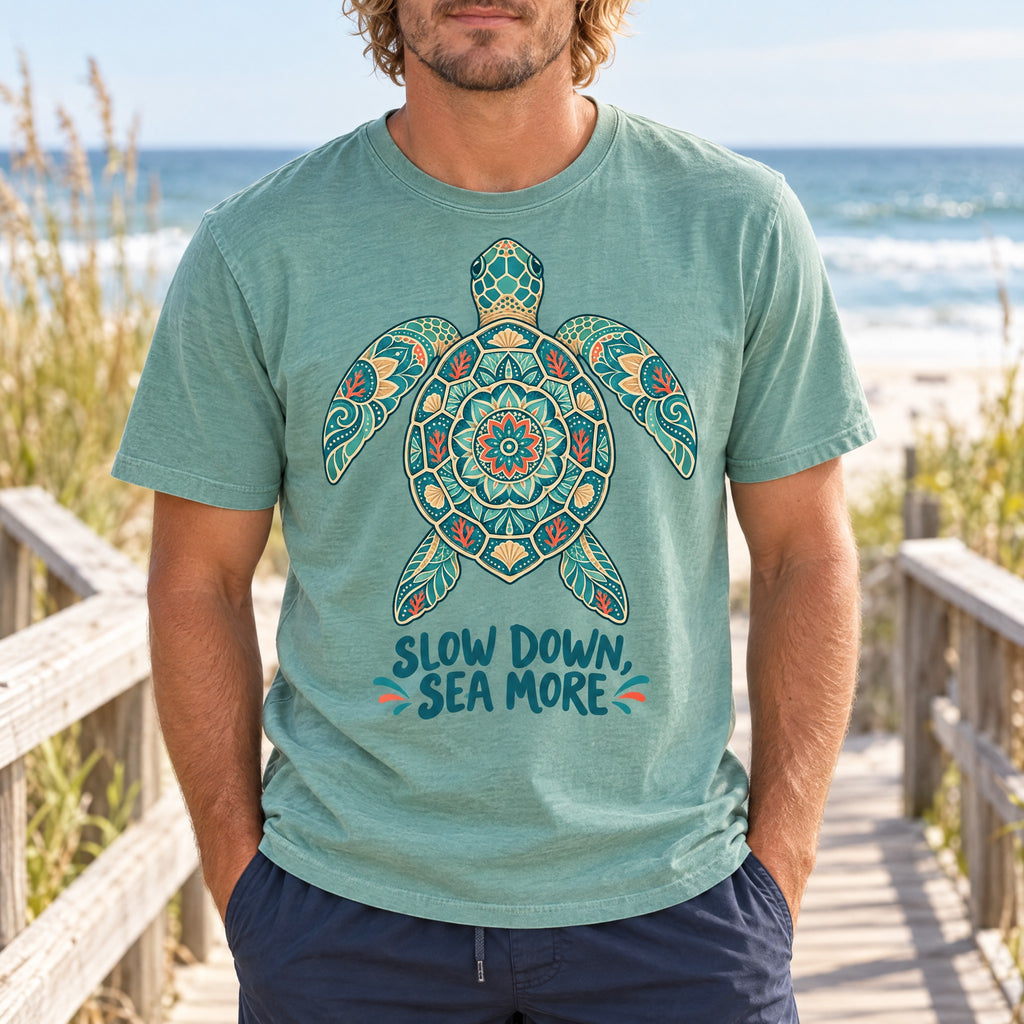 Slow Down Sea More Tee | Sea Turtle Mandala Shirt | Ocean Lover T-Shirt | Comfort Colors Seafoam