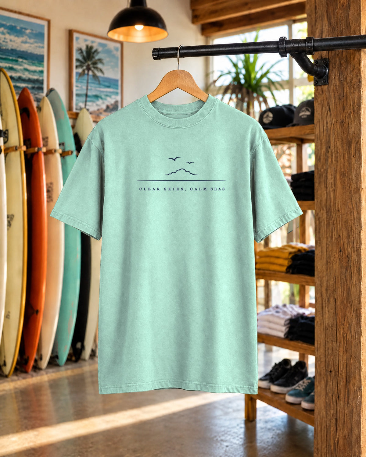 Clear Skies, Calm Seas Tee | Minimal Seagull Shirt | Inspirational Ocean T-Shirt | Comfort Colors