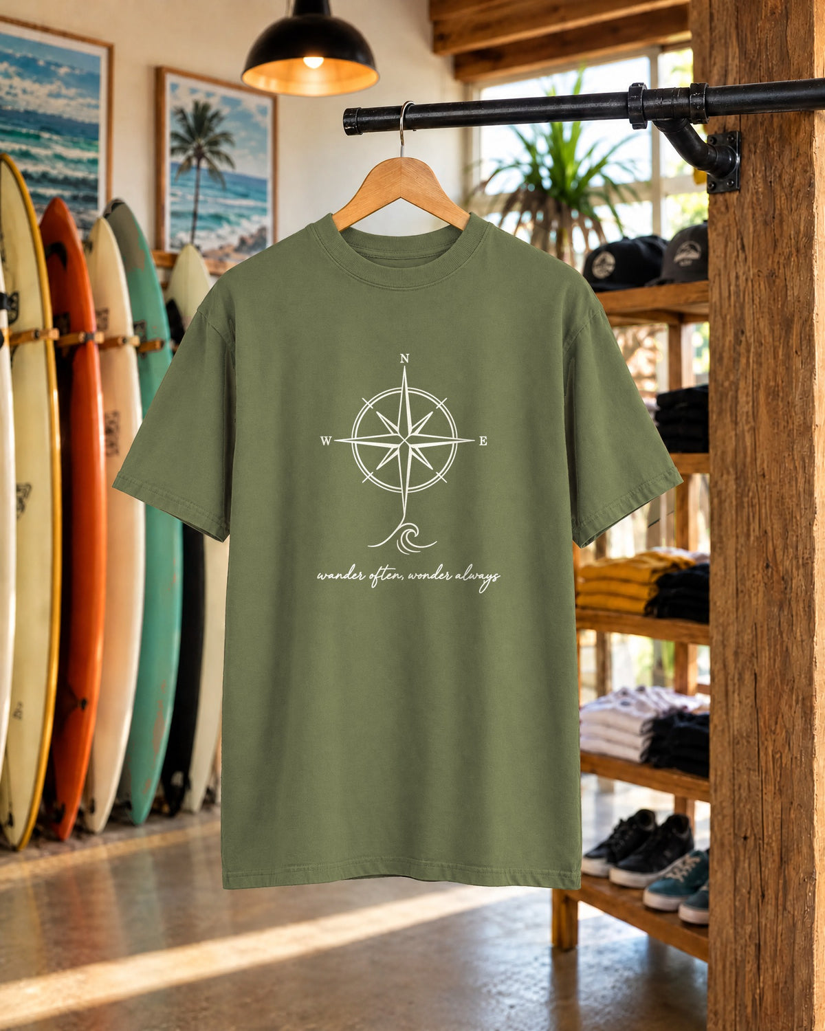 Wander Often, Wonder Always Tee | Minimal Compass Shirt | Inspirational Ocean T-Shirt | Comfort Colors