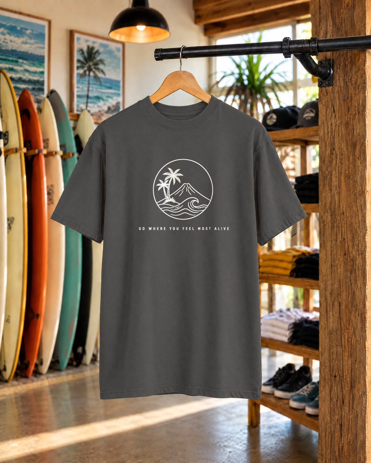 Go Where You Feel Most Alive Tee | Minimal Island Shirt | Inspirational Ocean T-Shirt | Comfort Colors