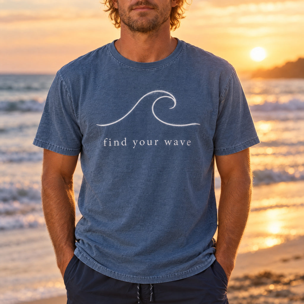 Find Your Wave Tee | Minimalist Wave Line Art Shirt | Inspirational Surf T-Shirt | Comfort Colors Blue Jean