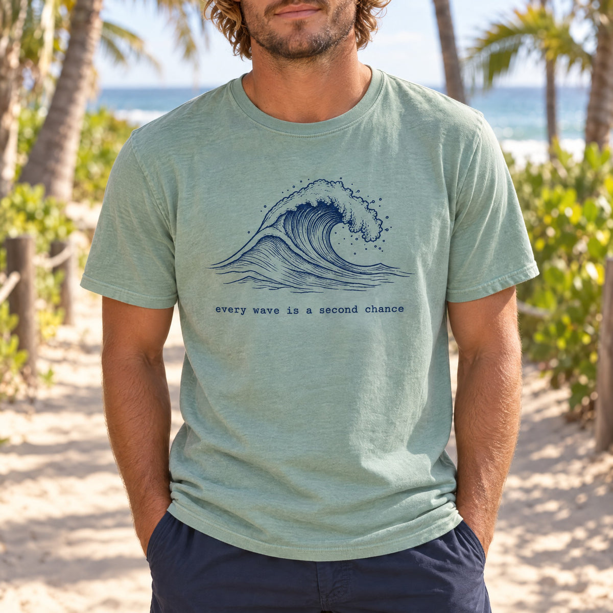 Every Wave Is A Second Chance Tee | Japanese Wave Ink Art Shirt | Inspirational Surf T-Shirt | Comfort Colors