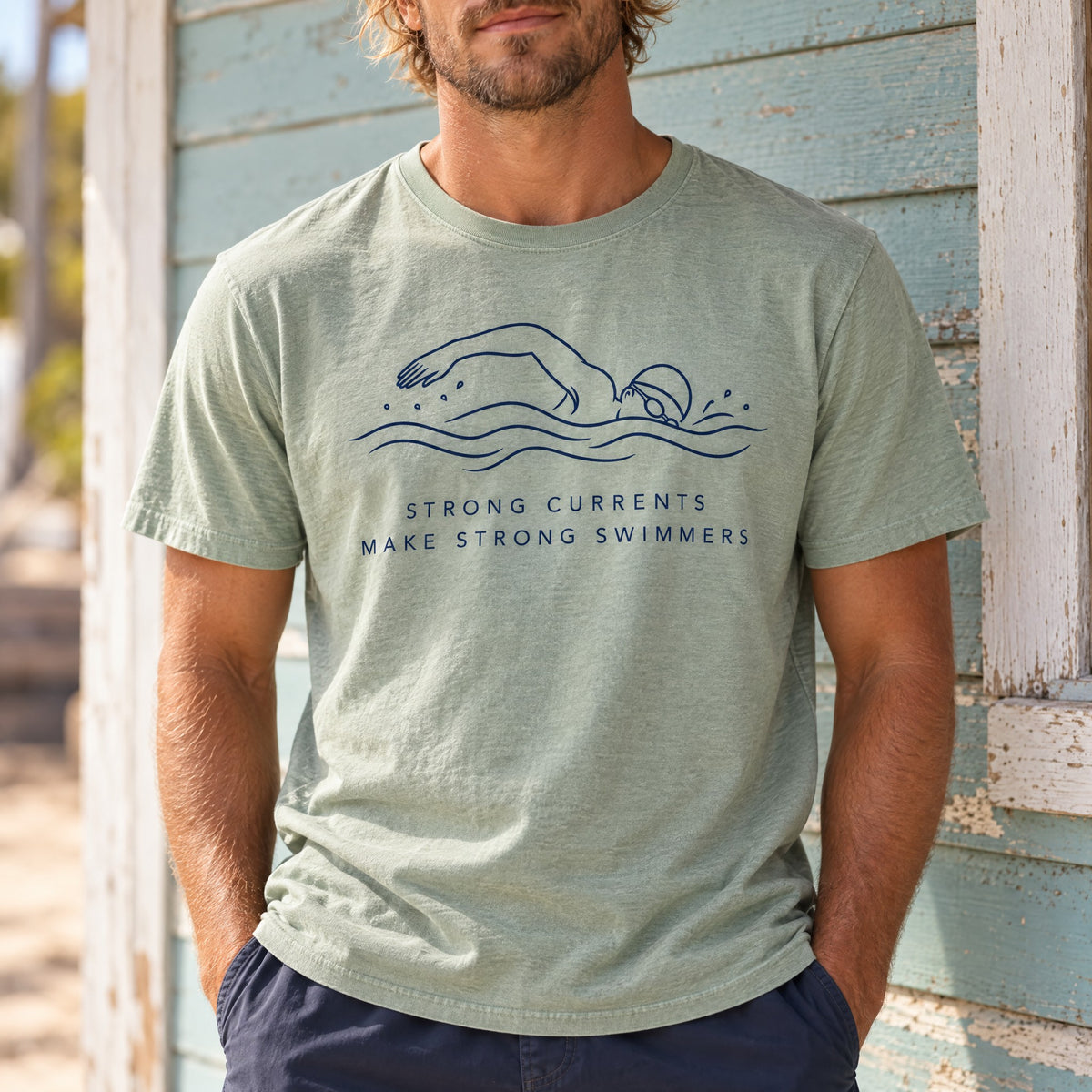 Strong Currents Make Strong Swimmers Tee | Swimmer Line Art Shirt | Motivational Ocean T-Shirt | Comfort Colors