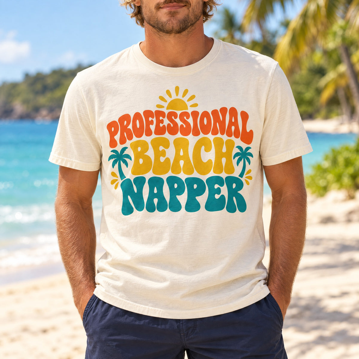 Professional Beach Napper Tee | Funny Beach Shirt | Retro Sun & Palm Vacation T-Shirt | Comfort Colors Beach Gift