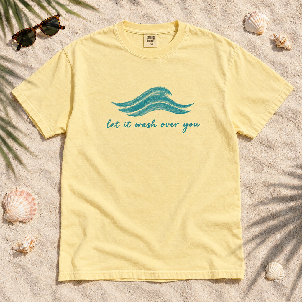 Let It Wash Over You waves T-Shirt | Minimal Ocean Script Tee