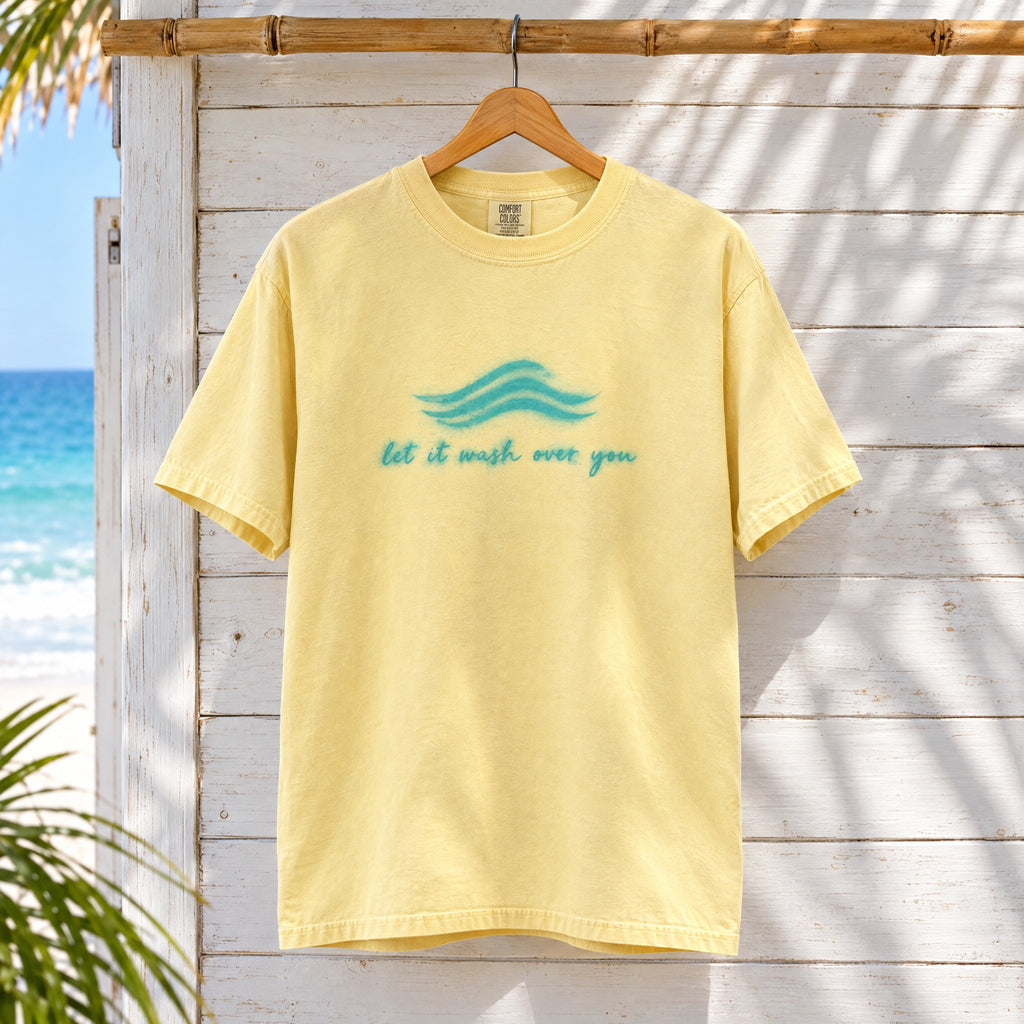 Let It Wash Over You waves T-Shirt | Minimal Ocean Script Tee