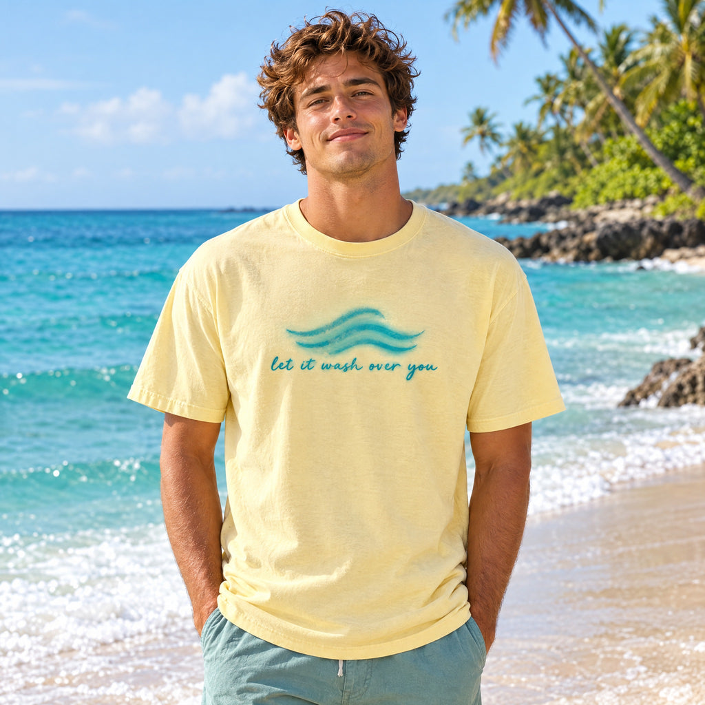 Let It Wash Over You waves T-Shirt | Minimal Ocean Script Tee