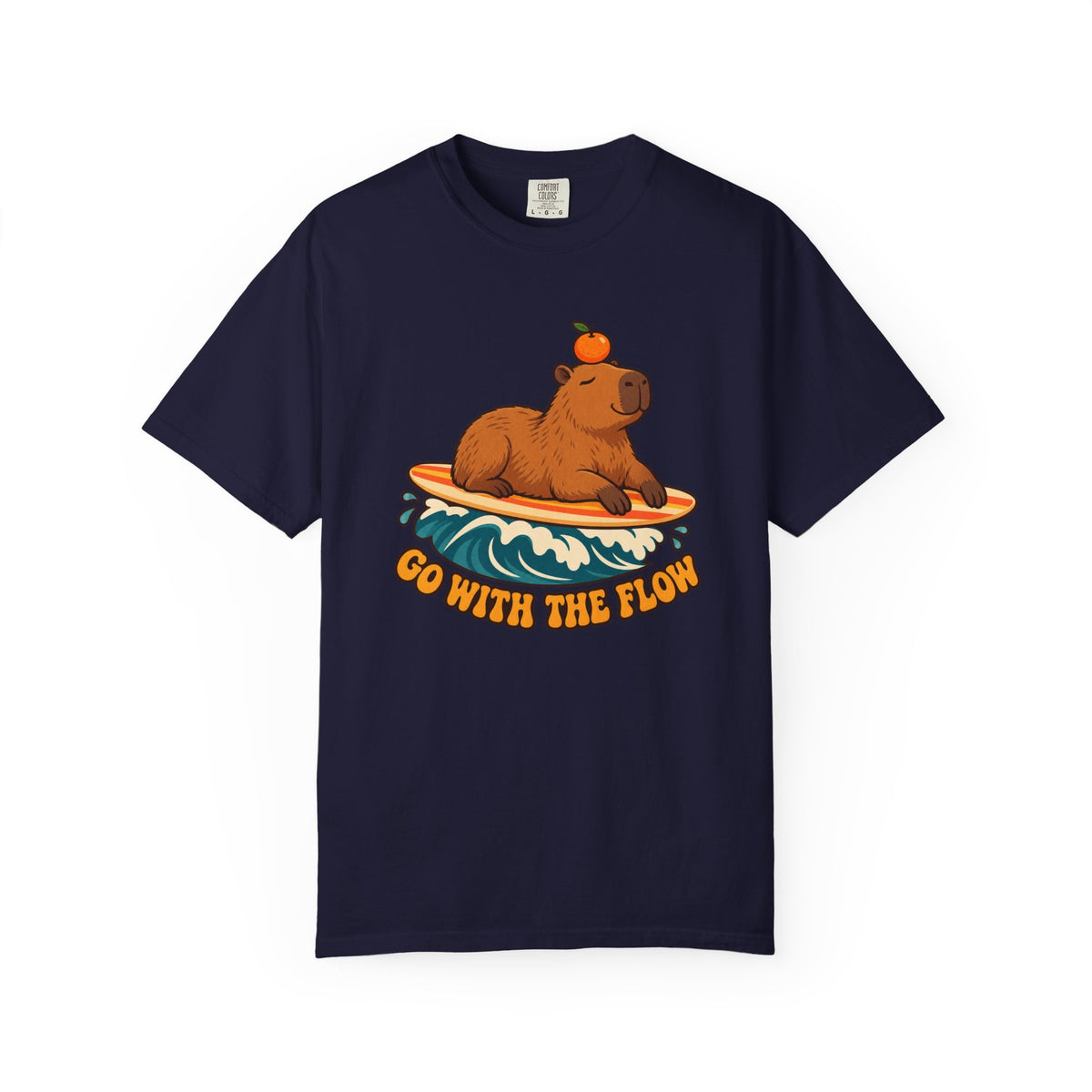 Capybara Go With The Flow Tee | Cute Surfing Capybara Shirt | Funny Animal Surf T-Shirt | Comfort Colors